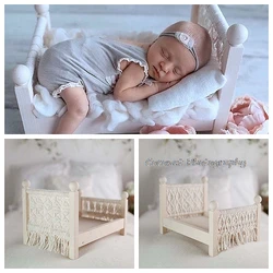 Accessoires de photographie de nouveau né en noix de coco, berceau Original pour bébé, aide à la prise de vue blanche, accessoires de pose tissés à la main en bois massif avec glands 
