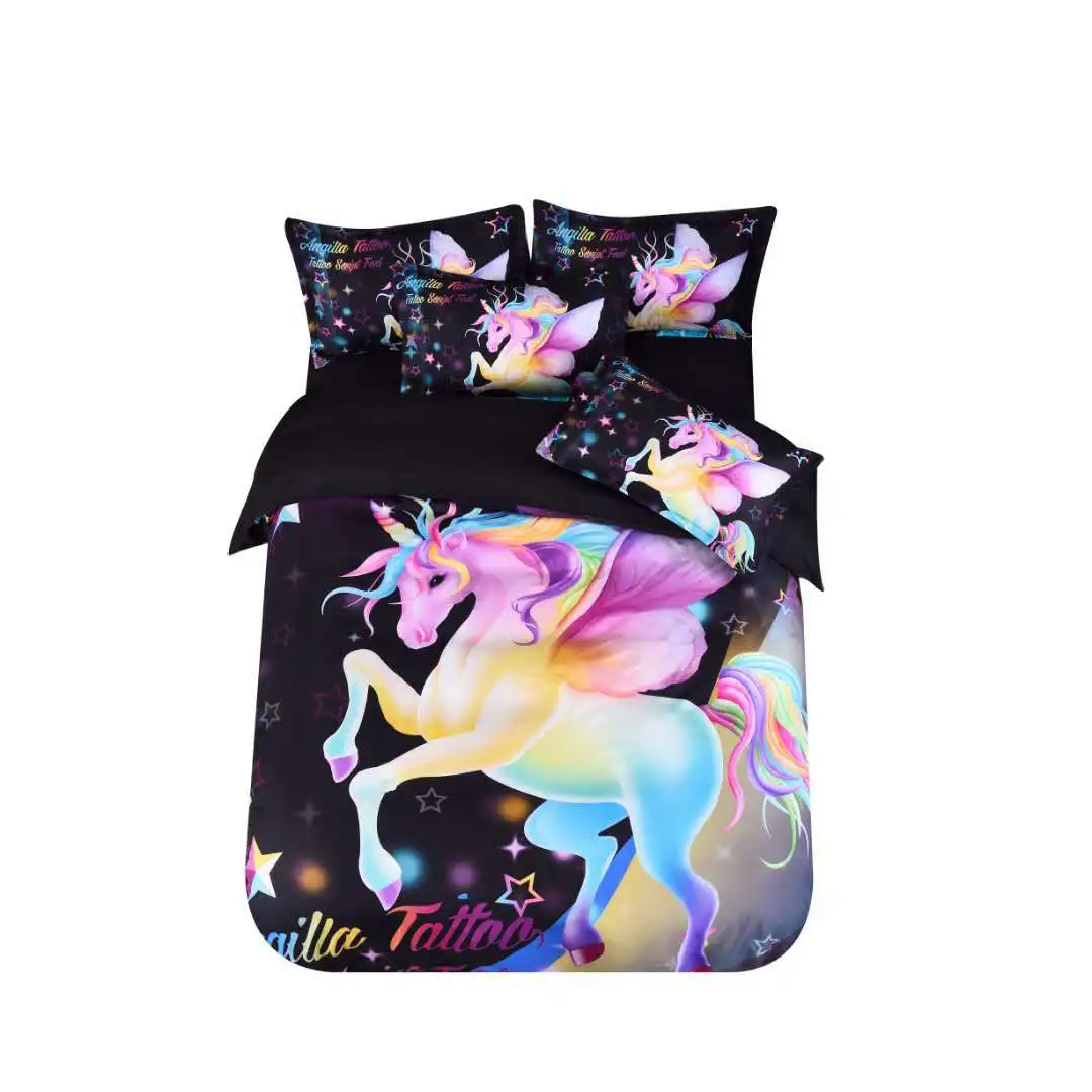 as picture BEST.WENSDB4 Quality Super soft Unicorn Bedding Cartoon Duvet Cover set 3D Dinosaur World bed set 2/3pcs Twin kids bedding set - Цвет: as picture