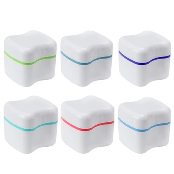 

6 Colors Denture Box Holder Container False Teeth Storage Box Case With Filter Net Screen Dental Appliance Oral Care Tool