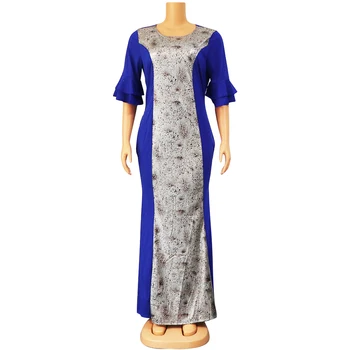 

european clothing Sexy Wedding Party Dresses Ladies Clothing African Blue Print Flare Sleeve Slim Sequins Dress