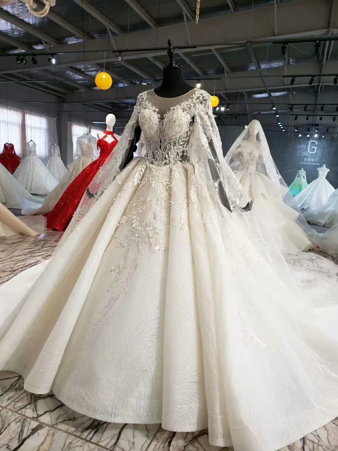 Роскошное вышитое бисером кружевное свадебное платье Vestido Novia Talla Grande Mariage с кристаллами и длинным рукавом, свадебное платье Robe De Mariee Manche Longue