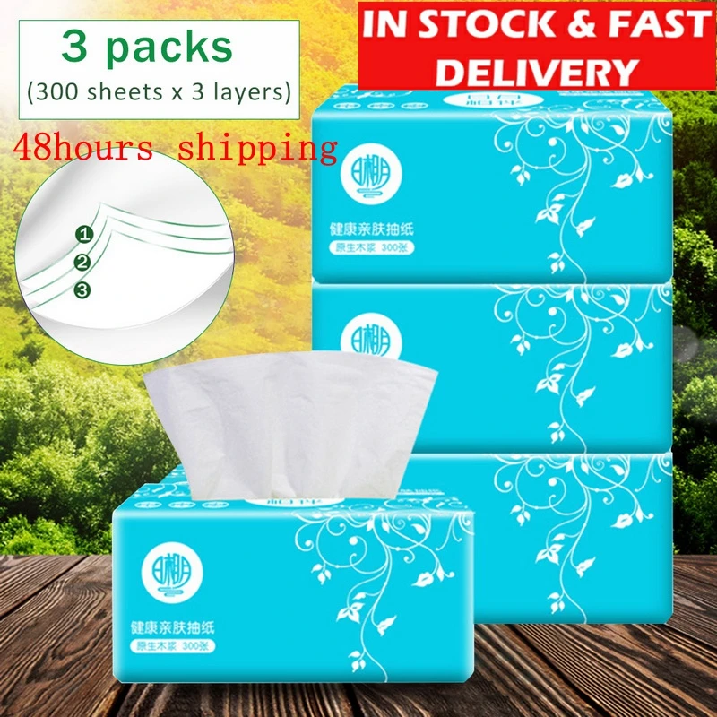 

Soft Bath Paper 3-fold Household Three-Layer Paper White Household Draw Paper , 3Pack 900 PCS