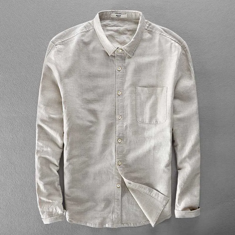 Linen Color Новая мода весна осень с длинным рукавом Повседневные рубашки льняные хлопковые смешанные мужские блузки японский стиль бизнес досуг мужская одежда - Цвет: Linen Color