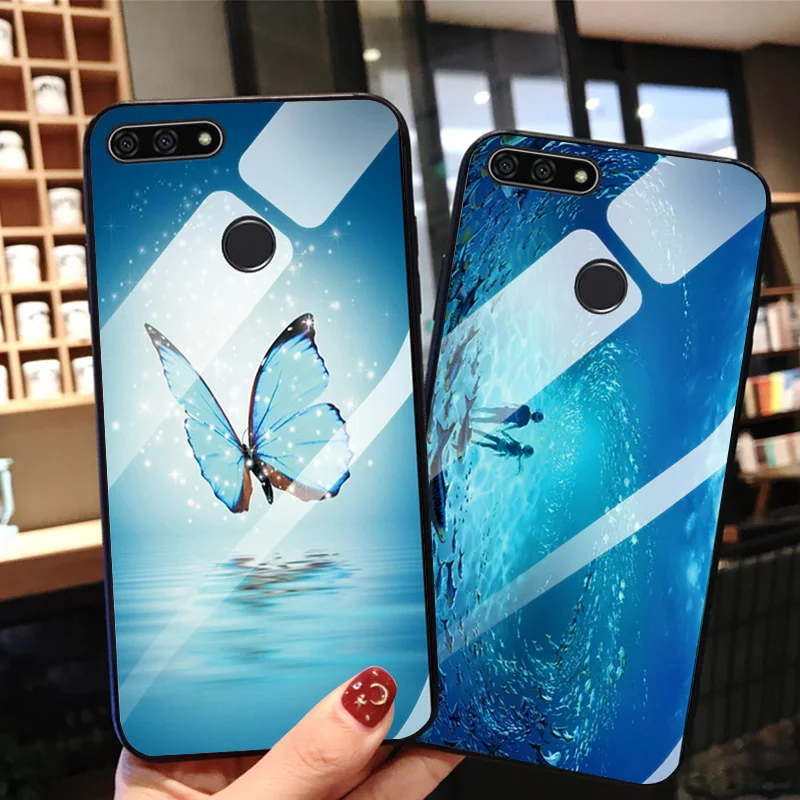 

Phone Case For Huawei Honor 7C 5.99 Case Coque On For Huawei Honor 7C RU 5.7 Tempered Glass Cover Boat Pattern Bumper
