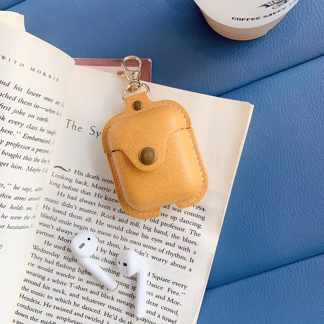 Чехол для AirPods, роскошный высококачественный защитный чехол из искусственной кожи, Bluetooth, беспроводные наушники для Air pods 2, чехол с крюком - Цвет: Цвет: желтый