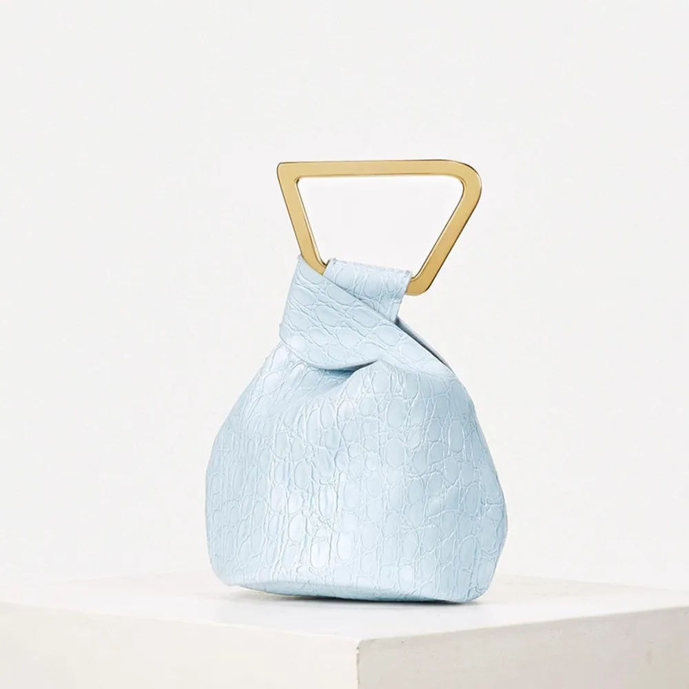 

Fall 2019 New European and American Fashion Crocodile Pattern Irregular Shape Bucket Bag Golden Acrylic Hand Bag Tide