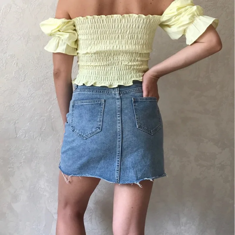 Baratos Hzirip verano moda alta cintura Faldas Mujer bolsillos falda de mezclilla con botones Mujer Saias 2018 nueva falda pantalones vaqueros Casuales