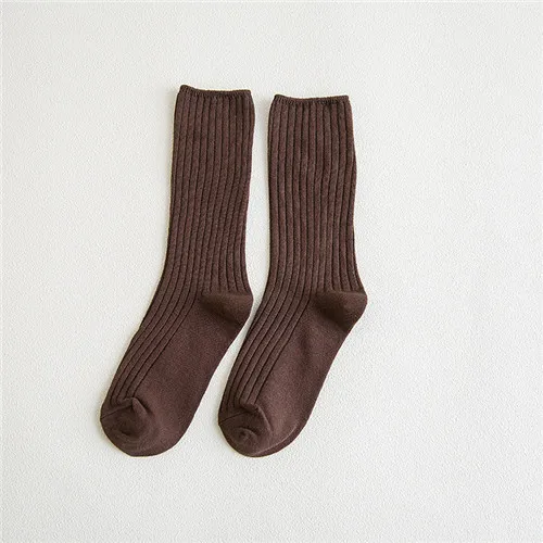 CHAOZHU Classic New Loose Socks Women 200 Needles Cotton Knitting Rib Solid Colors 14 Kinds of 4 Seasons Basic Daily Women Socks Brown