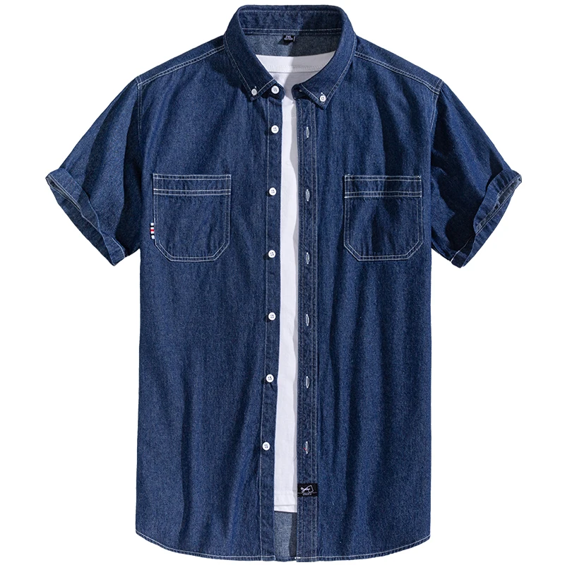 Denim Shirt Men's Short Sleeve Cotton Jeans Denim Shirt