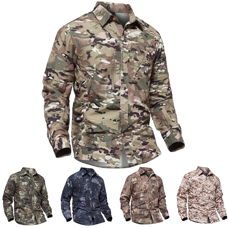 

Detachable Long Shorts Sleeve Men Hunting Base Layers Fishing T-Shirts Army Military Tactical Shirt for Fishing Hiking Hunting