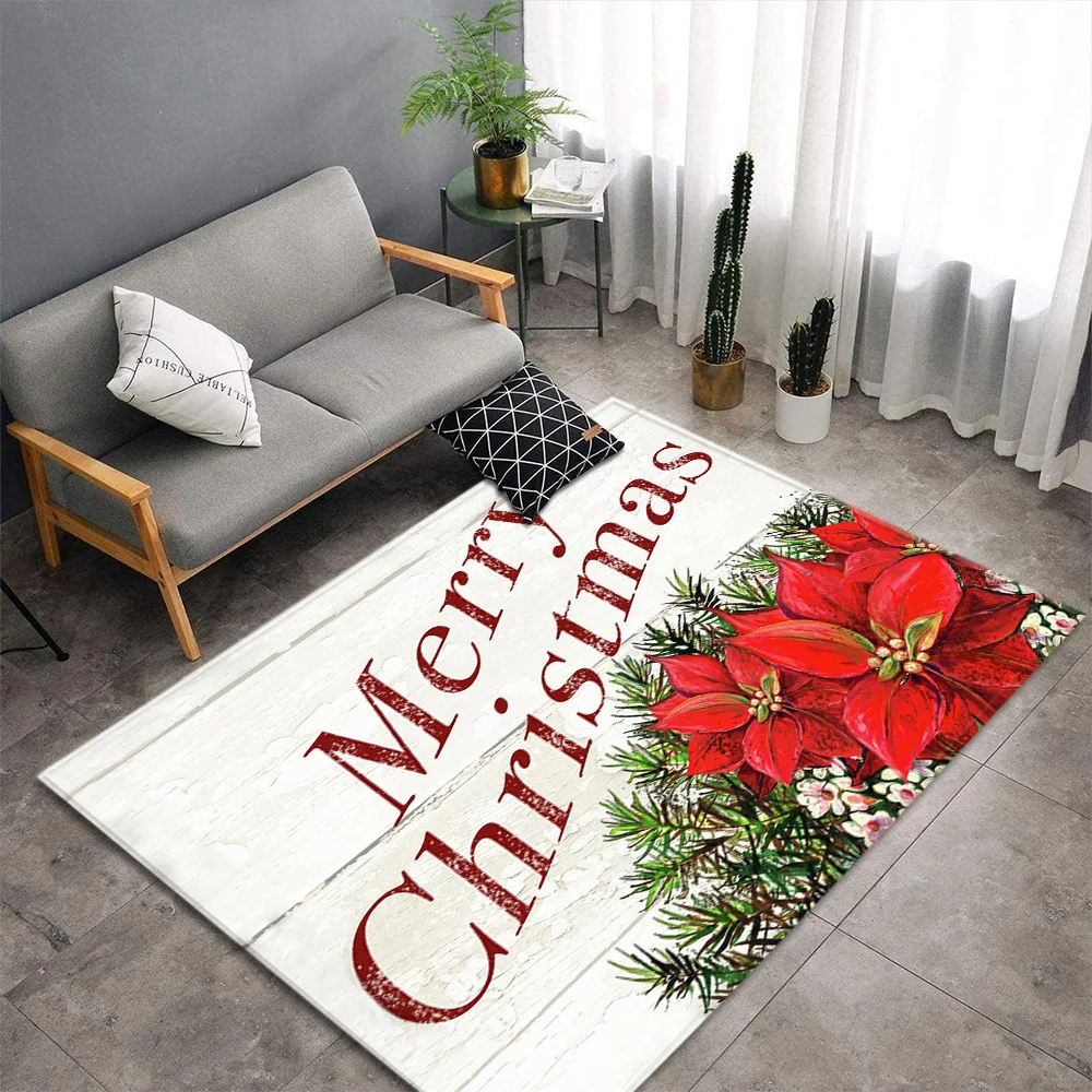 

Merry Christmas Living Room Carpets Bedroom Bedside Rugs 3D Decoration Home Gorgeous Flower Children Hallway Anti-slip Floor Mat