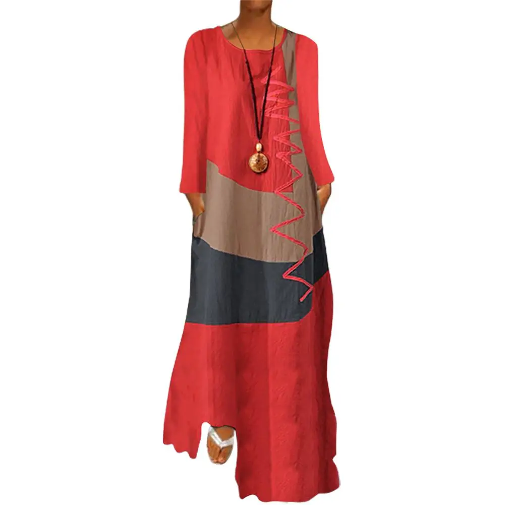 2020 Summer long cotton fiber splicing bump color restoring ancient ways sleeveless dresses | Женская одежда