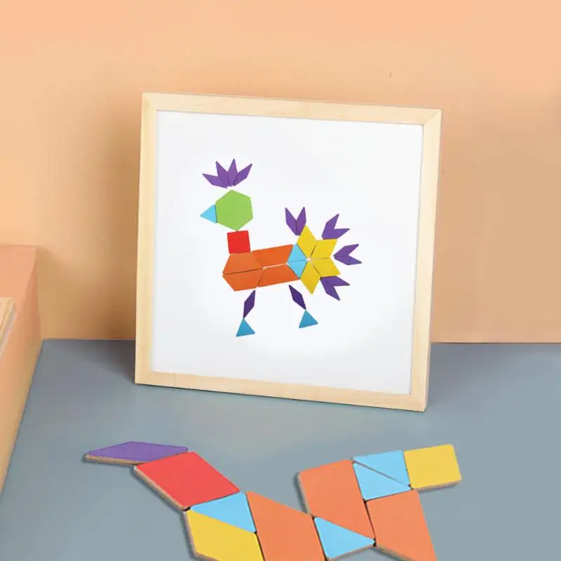 Креативные Магнитные Головоломки из 244 штук, деревянные наборы Tangram для развития детей, деревянные головоломки Tangram, развивающие игрушки для детей