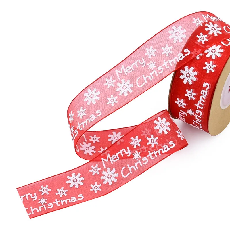 

10M 2.5CM Merry Christmas Ribbon Gift Wrapping Hair Accessories Snowflake Deer Printed Ribbons Wedding Party Decor DIY Craft