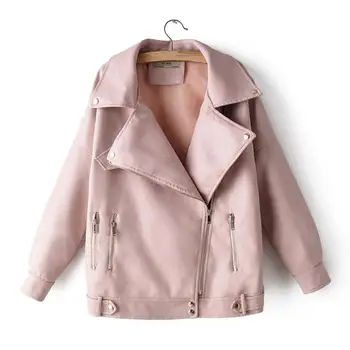 

2019 New Fashion Womens Zipper Pu Leather Jacket Autumn High Street Female Locomotive Washing Leather Coats Slim Jackets