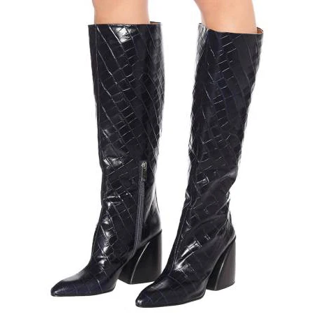 Arden Furtado/Модная женская обувь; зимние пикантные элегантные женские сапоги; выразительные сапоги до колена на не сужающемся книзу массивном каблуке; большие размеры 42, 43