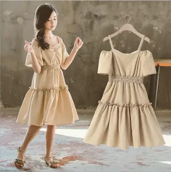 

2020 summer big girls plaid strapless dresses girls offshoulder dresses kids dress for girl children clothing wholesale