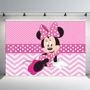 

Vinyl Newborn Photocall Pink Minnie Mouse Dance Polka Dots Custom Photo Studio Birthday Background Photography Backdrop