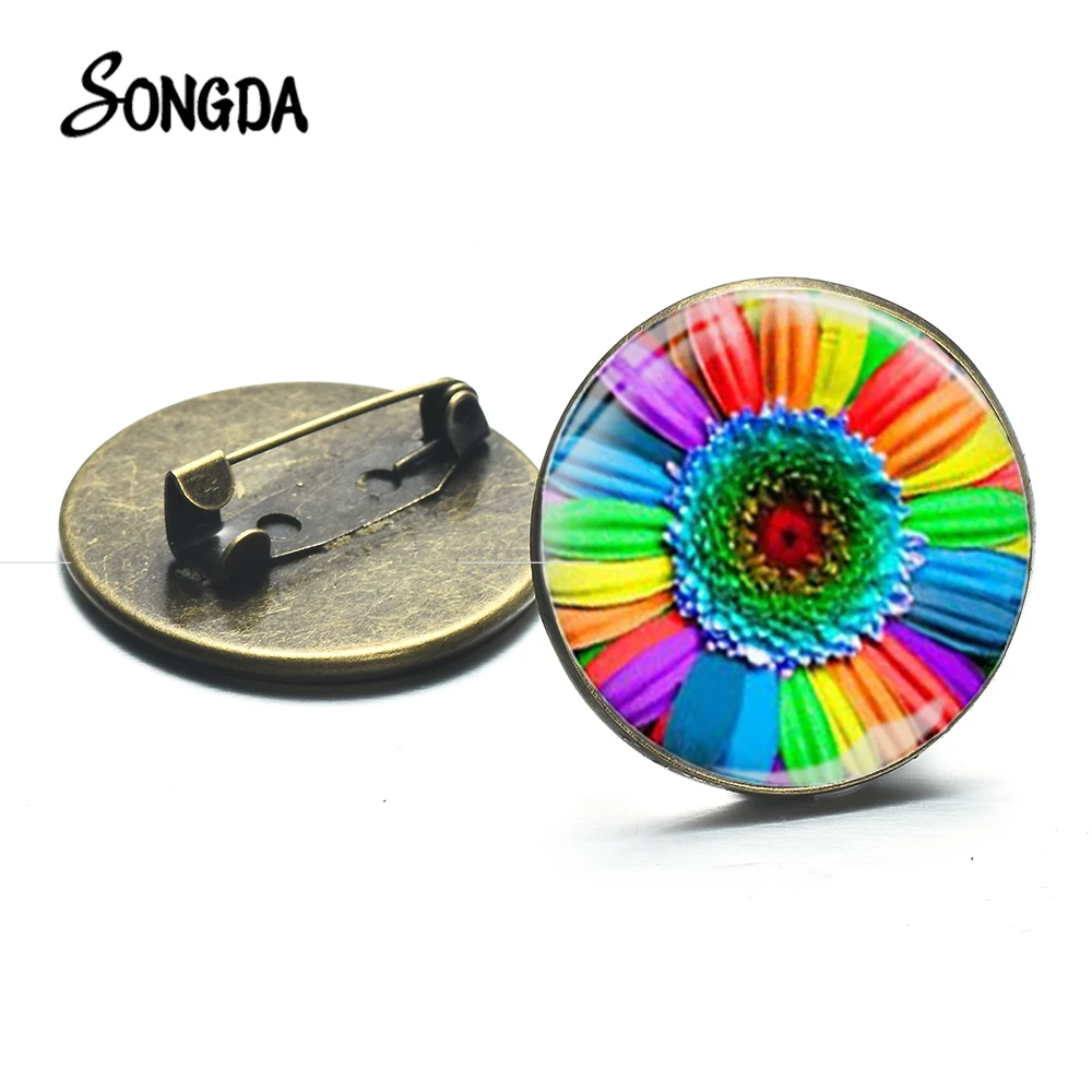 Rainbow Seven Color Flowers Brooch Hope Symbol Sunflower Art Bronze Plated Brooches Women Lucky Dress Handbag Accessories | Украшения и