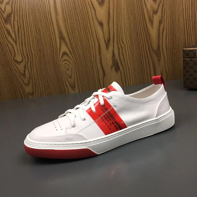 

Ozhouzhan Genuine Leather Shoes Men's Summer Korean-style Mixed Colors Breathable White Shoes Low Top Flat Casual Sports Shoes