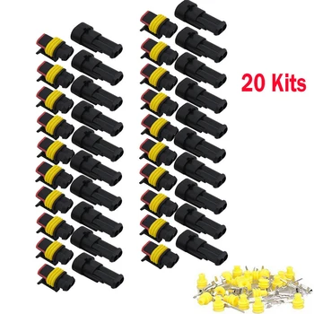

20 Set Car 2-Pin Way Sealed Waterproof Electrical Wire Auto Connector Plug Sealed Waterproof Connectors Kit