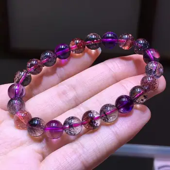 

Certificate Natural Super Seven 7 Lepidocrocite Quartz Rutilated Crystal Round Beads Bracelet 8.6mm Women Men AAAAAA Certificate