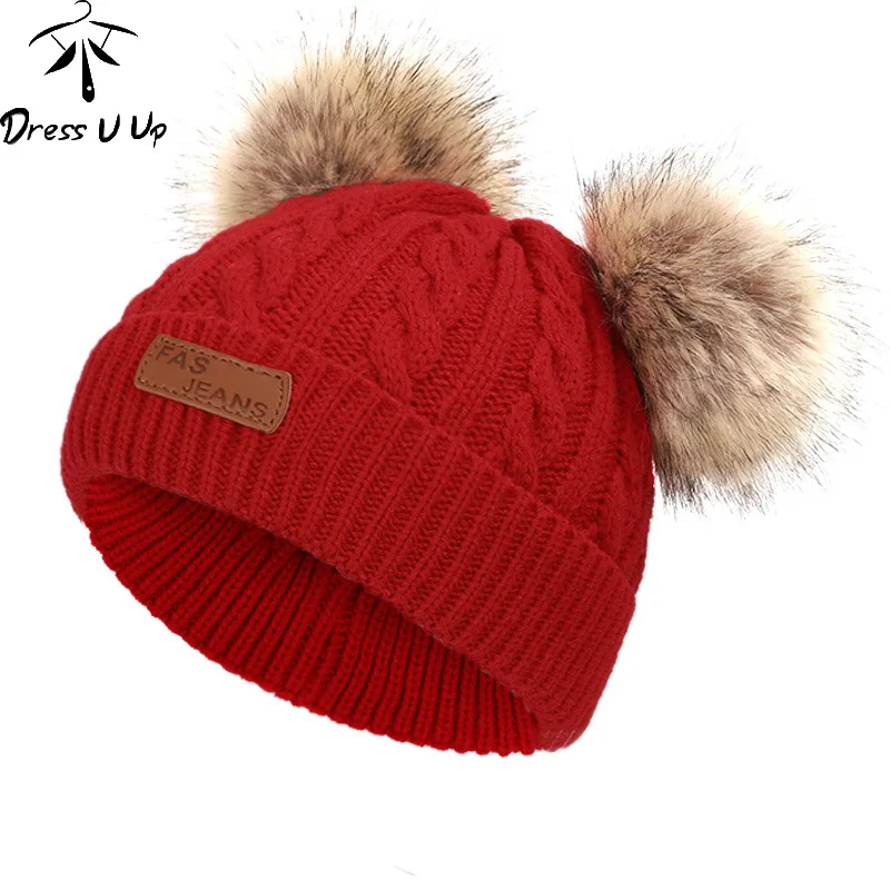 C1 DRESSUUP/Коллекция года, осенне-зимняя детская шапка с меховым помпоном, двусторонняя шерстяная шапка, милые мягкие шарфы с капюшоном для мальчиков и девочек, детские вязаные шапки - Цвет: C1