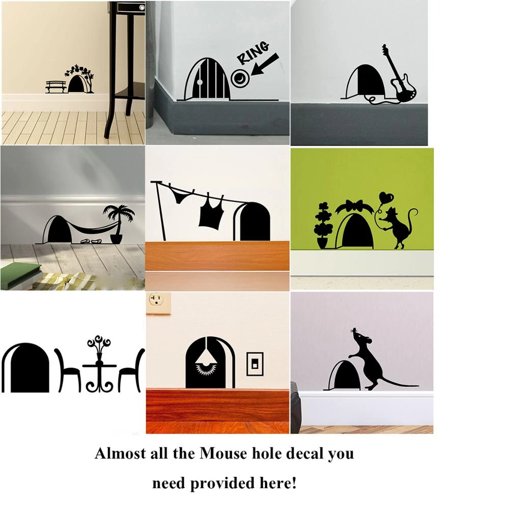 Mouse Hole Funny Washing Mice Home Skirting Board Vinyl WallDecal Art StickerTDO