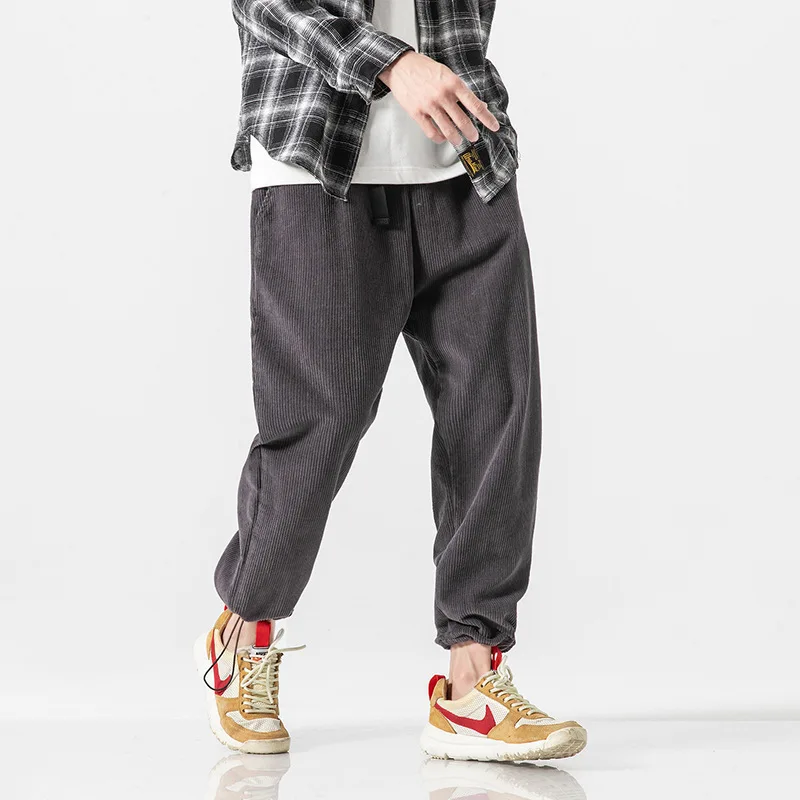 

2019 New Style Japanese-style Corduroy Pants MEN'S Casual Pants Loose-Fit Lettered Embroidered Adjustable Skinny MEN'S Trousers