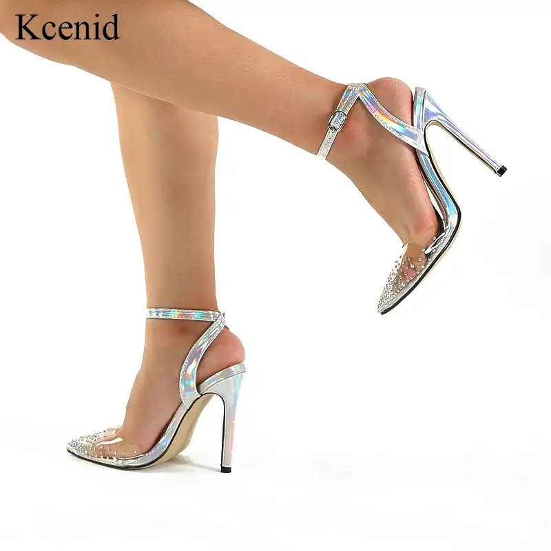 clear and silver shoes