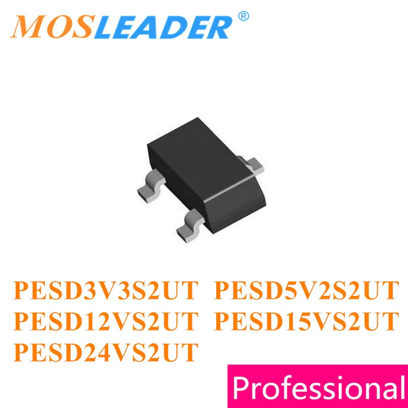 

Mosleader 3000 шт. SOT23 PESD3V3S2UT PESD5V2S2UT PESD12VS2UT PESD15VS2UT PESD24VS2UT китайские двойные защитные диоды ESD