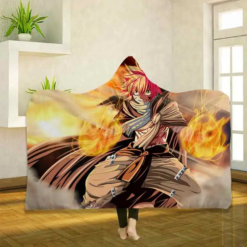 

Anime Fairy Tail 3D Printing Throw Hooded Blanket Wearable Warm Fleece Bedding Office Quilts Soft Adults Travel 10