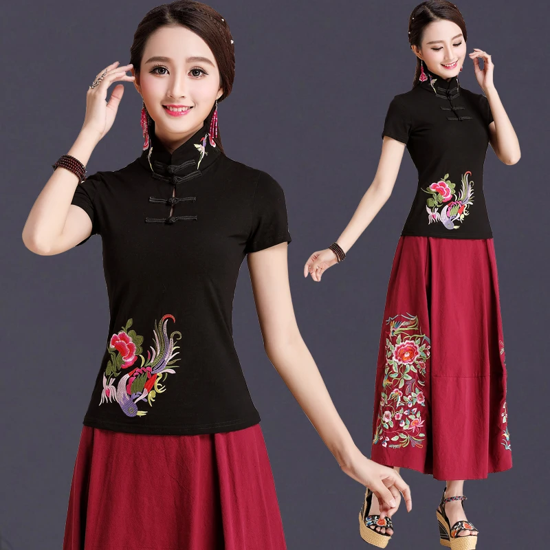 Skup Top cheongsam tradycyjne chińskie ubrania dla kobiet z długim rękawem Plus rozmiar 5XL koszula bawełniana ubrania vintage koszulka bluzka koszula