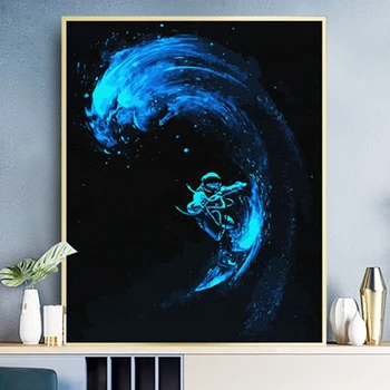 

DIY Pictures By Numbers Astronaut Cartoon Painting By Number Drawing On Canvas Hand Painted Paintings Art Cosmic surfing Home