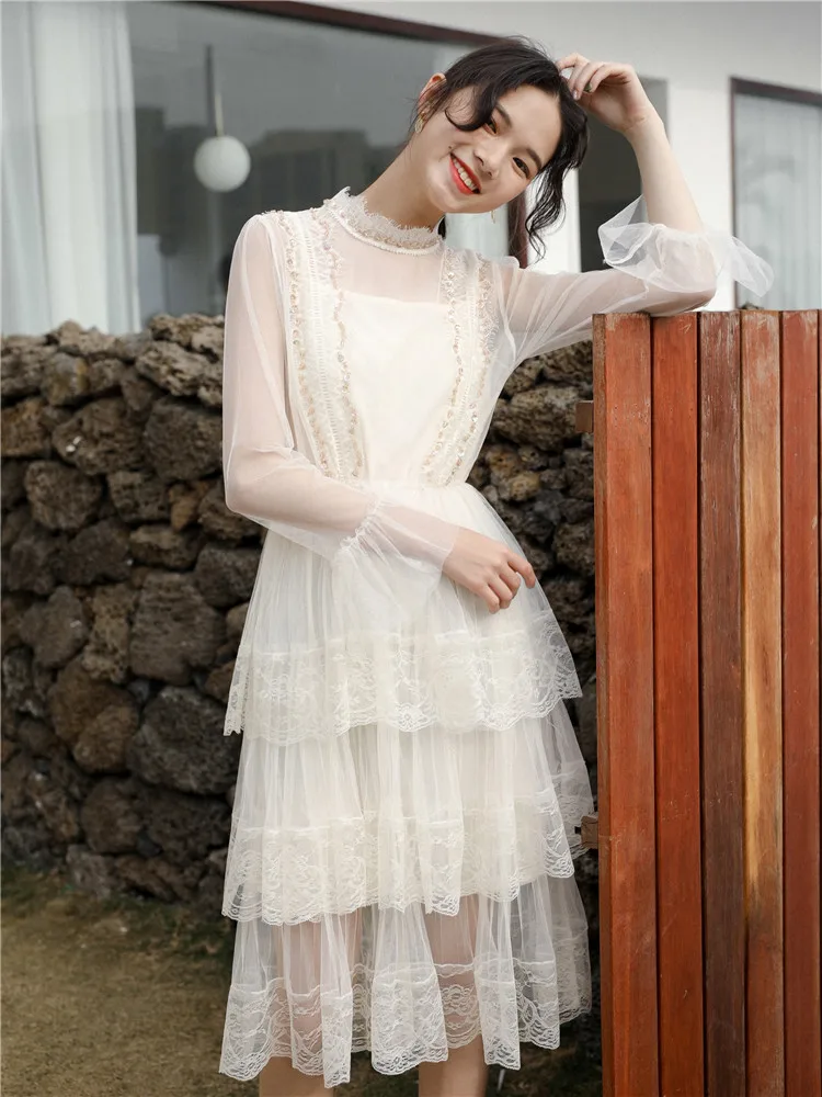 Винтажное женское платье кружевное Сетчатое прозрачное винтажное тонкое