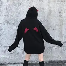 Fall Winter Women Sweatshirts High Street Harajuku Cute Hoodies Punk Gothic Devil Horn Chic Hooded Pullover Loose Sweat women