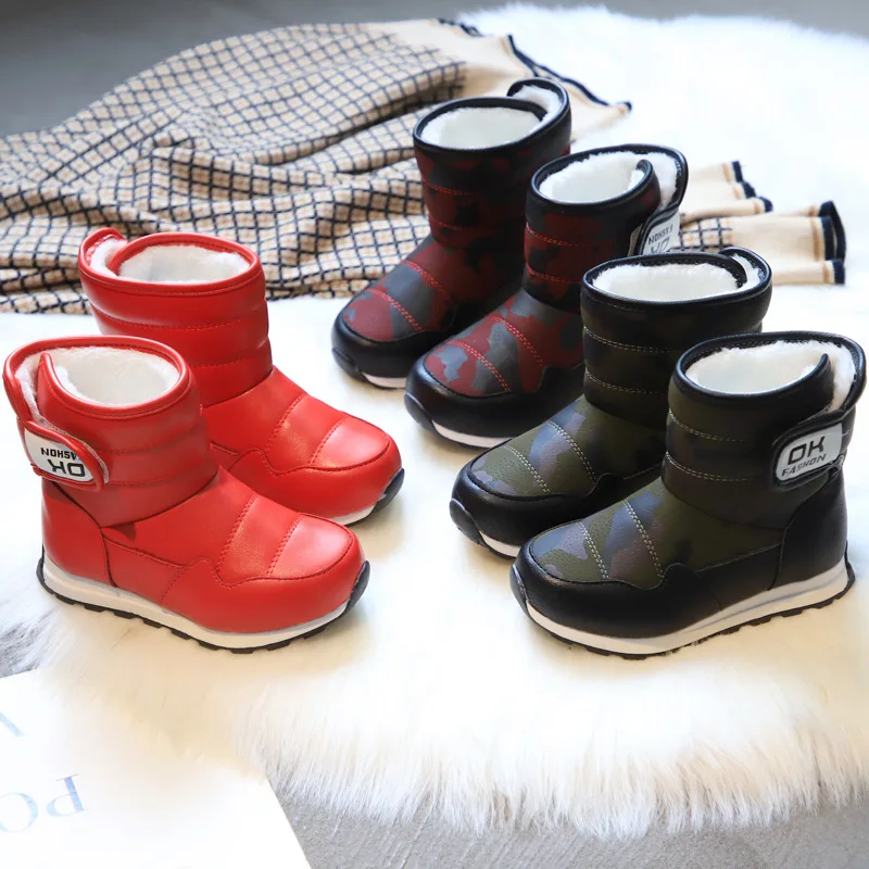 Новая обувь для мальчиков, зимние сапоги для маленьких девочек, теплая модная обувь, детские зимние водонепроницаемые кожаные ботинки, 1, 2, 3, 4, 5, 6, 7, 8, 9, 10, 11, 12 лет