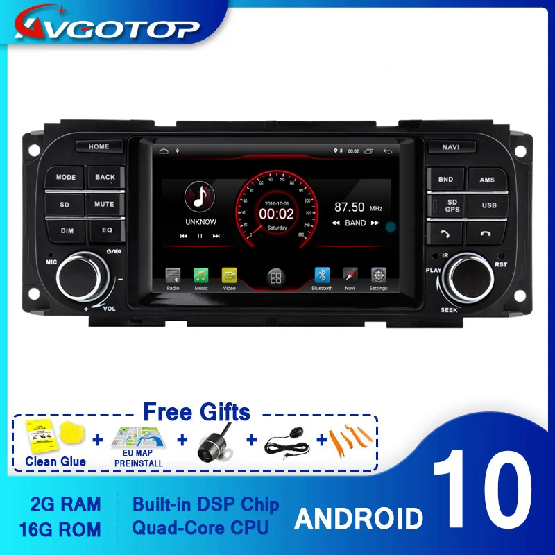 Автомагнитола AVGOTOP Android 10 с DSP для CHRYSLER JEEP DODGE 2G 16G GPS автомобильное мультимедийное