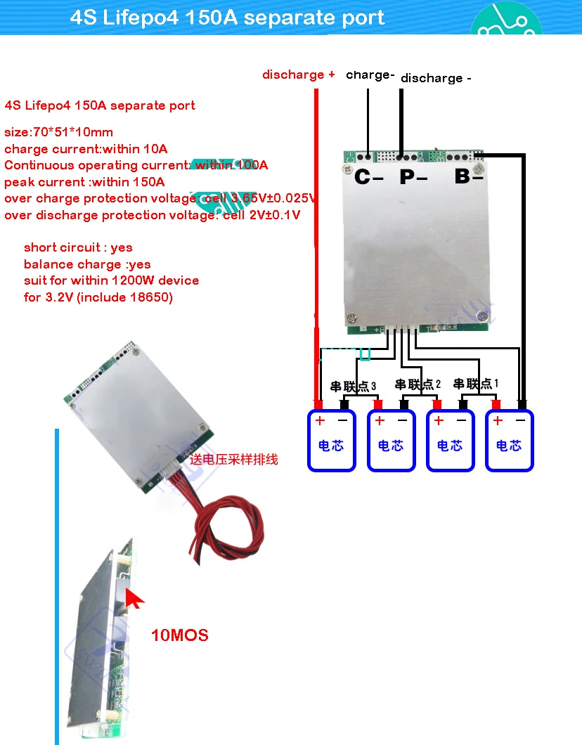 4S 12 В Lifepo4 литий-железо-фосфатная плата для защиты батареи 150A 100A 50A высокий ток 4 ячейки 3,2 в упаковка BMS PCM с балансом