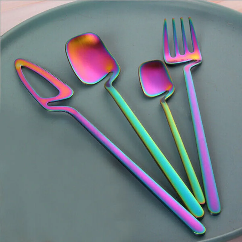 

4pcs Dining Spoon Fork Cutlery Set Ice Cream Desserts Soup Coffee Use Home Kitchen Table Decor Flatware Sets