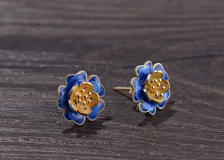 FNJ Shaolan Flower Earrings 925 Silver Original Pure S925 Sterling Silver Stud Earring for Women Jewelry Good Luck