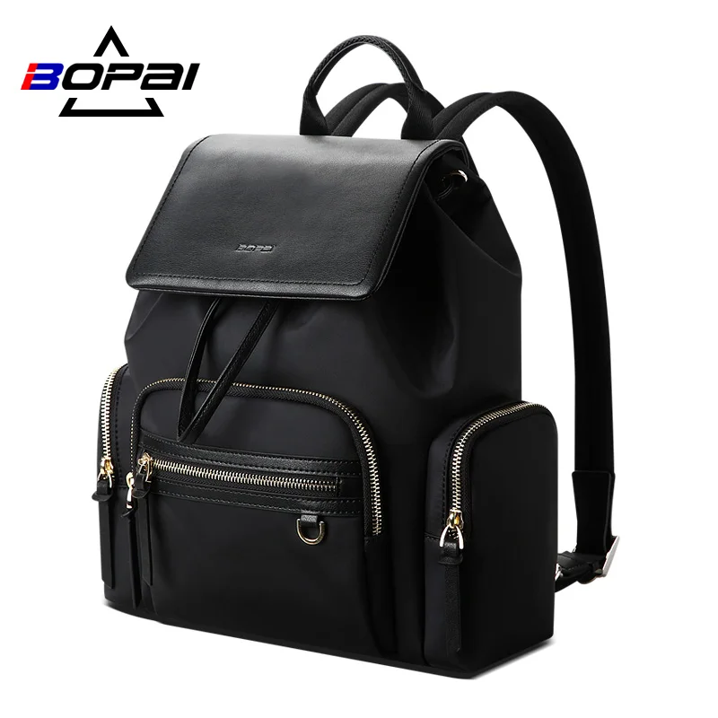 BOPAI mochila feminina, деловой женский рюкзак на завязке, школьный рюкзак для девочек, женский рюкзак, Противоугонный - Цвет: Black