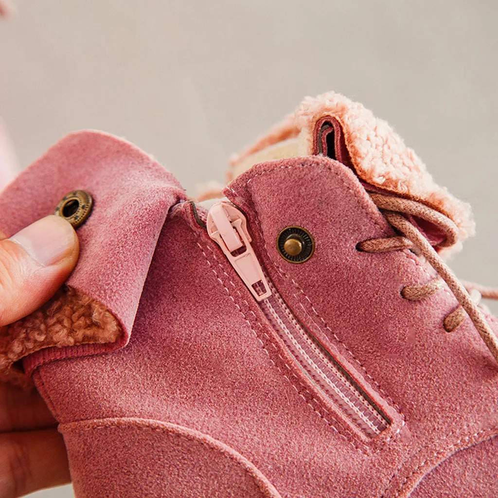 Зимние ботинки для маленьких девочек; бархатная детская обувь; ботинки принцессы на молнии для девочек; Теплая Обувь На Шнуровке в Корейском стиле; 26-36