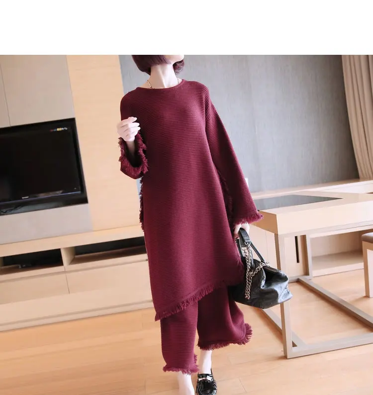 wine red GCC1205 XITAO/женский комплект 2 шт. с кисточками; Модный вязаный Топ; элегантные штаны с эластичной резинкой на талии; Осенние новые корейские брюки; GCC1205 - Цвет: wine red GCC1205