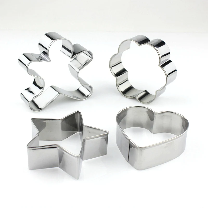 4pcs/Set Stainless Steel Cookies Cutter Gingerbread Man Heart Star Flower Fondant Biscuit Mould Bakery Tools