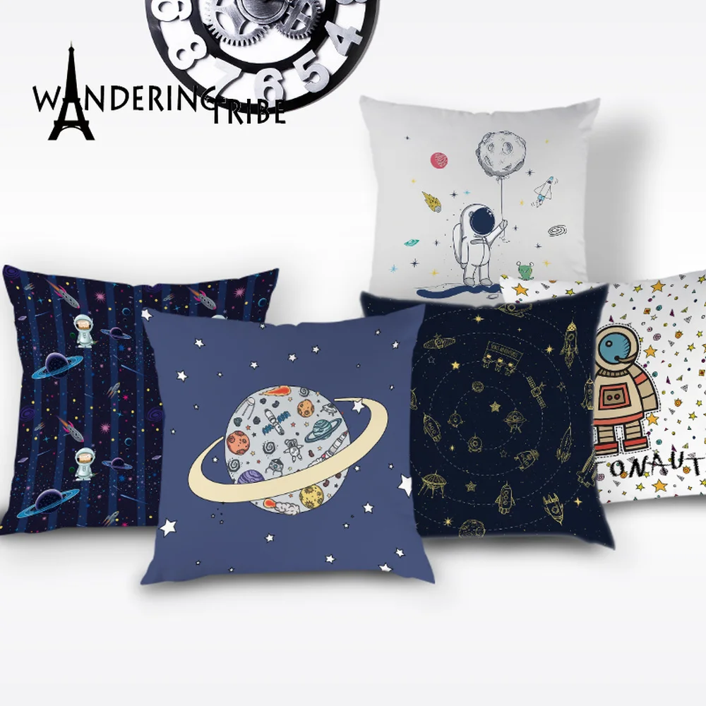 

Space Science Cushions Cover Cartoon Universe Throw Pillow Case Spaceship Decor Home Pillow Covers Customized for Sofa Car Cases
