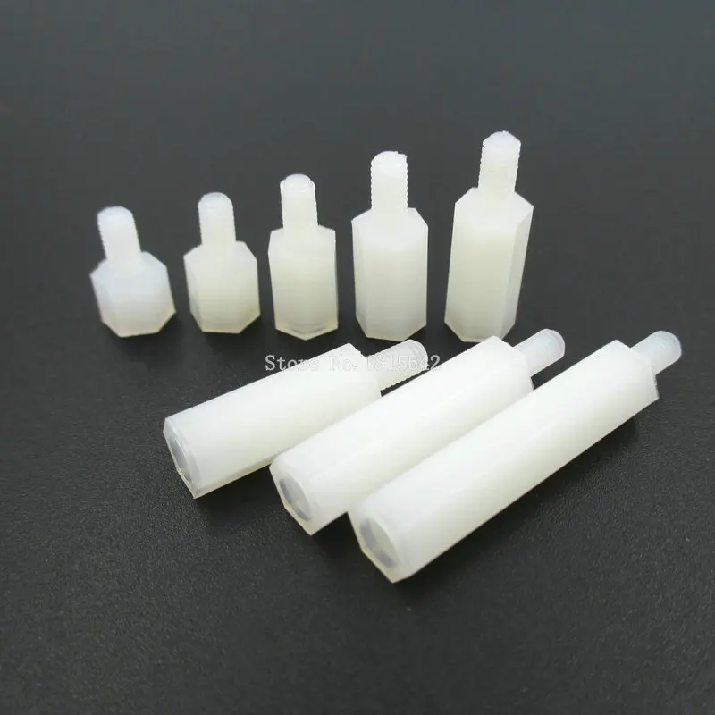 

50PCS/LOT White Plastic Nylon M3 Hex Column Standoff Spacer Screw Stand-off M3 Hex Screw Male M3*5/6/8/10/12/15/20/25mm+6