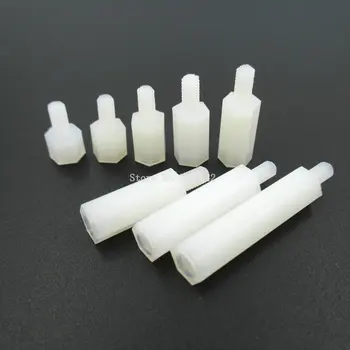 

50PCS/LOT White Plastic Nylon M3 Hex Column Standoff Spacer Screw Stand-off M3 Hex Screw Male M3*5/6/8/10/12/15/20/25mm+6