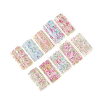 

1 Set 10 Designs Rose Flower Print 4CM*100M Film Transfer Foil Wraps Nail Art Manicure DIY Decorations