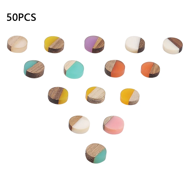 50pcs 10mm Resin & Wood Cabochons Resin Cabochon Flat Back for Jewelry Making DIY Bracelet Earring Accessories 10x3.5~4mm